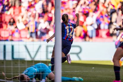 Patri Guijarro celebra el segundo gol de las azulgranas. 

