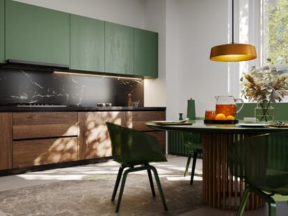 Muebles de cocina moderna en verde.