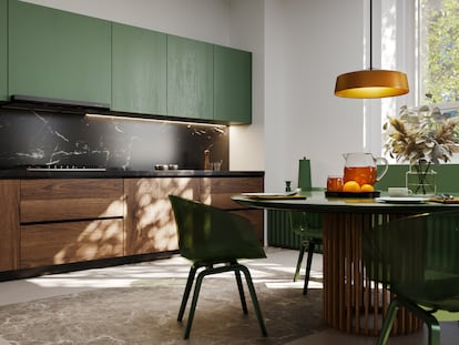 Muebles de cocina moderna en verde.