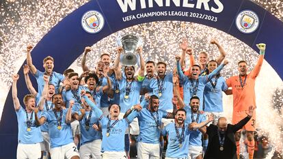 Celebración del Manchester City tras ganar la última Champions League.