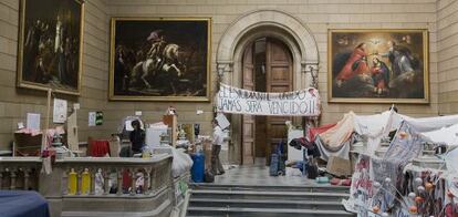 Protesta estudiantil contra el proceso de Bolonia en febrero de 2009 en la Universidad de Barcelona. 