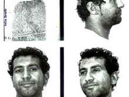 Huella digital y fotos de la ficha policial de Mohamed Bensakhria.