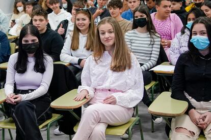 La princesa de Asturias en la jornada "Disfruta de internet con seguridad", celebrada en el IES Julio Verne de Leganés el pasado miércoles.