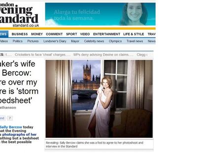 La web de <i>Evening Standard </i>con la fotografía de Sally Bercow.