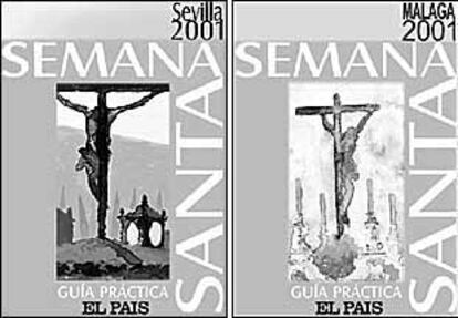 Portadas de las guías de Semana Santa de Sevilla y Málaga.