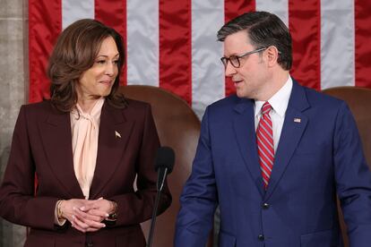 U.S. Vice President Kamala Harris and Speaker of the House Mike Johnson