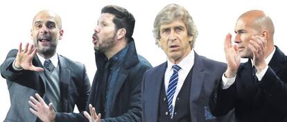 Pep Guardiola, Diego Simeone, Manuel Pellegrini y Zinedine Zidane.