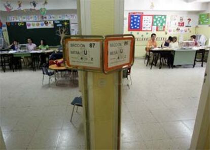 Dos mesas de un colegio electoral de Madrid, a media tarde.