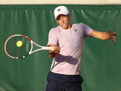 Leo Borg, durante su segundo partido en Roland Garros.