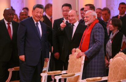 Xi Jinping, Vladímir Putin y Narendra Modi