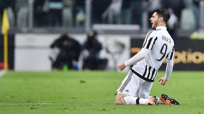 Morata celebra un gol con la Juventus.