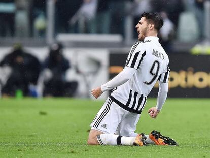 Morata celebra un gol con la Juventus.