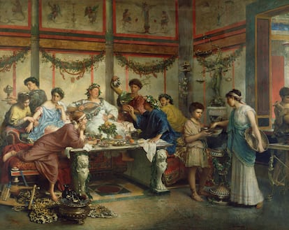 Pintura de las Saturnales celebradas por los antiguos romanos, de Roberto Bompiani (1821-1908).