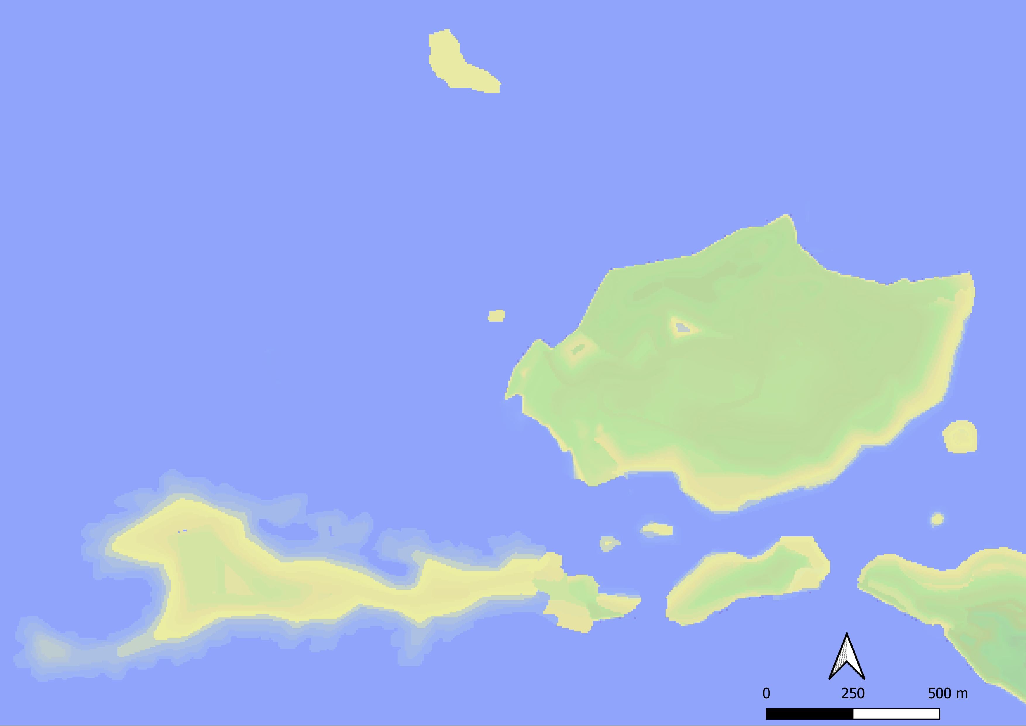 Modelo Digital del Territorio de cómo Cádiz, configurada por más islas de las conocidas, en el siglo IX antes de Cristo, creado por la investigadora Natalia López