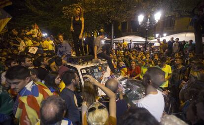 Demonstrators outside the regional economy department in Barcelona on Wednesday night.