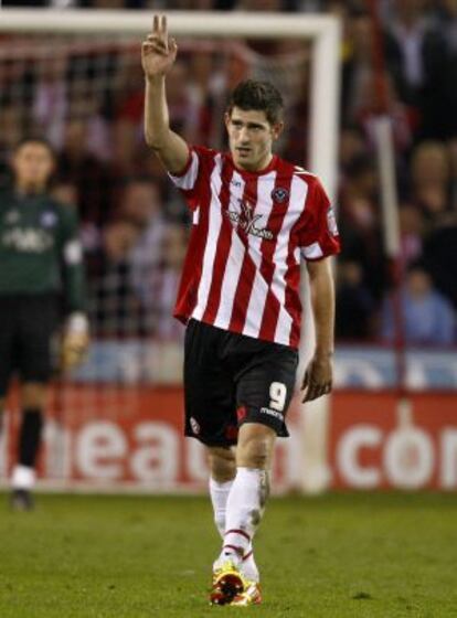 Ched Evans, en un partido con el Sheffield United.