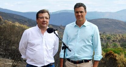 Fernández Vara y Pedro Sánchez este domingo en la sierra de Gata (Cáceres)