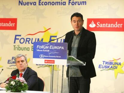 Hasier Arraiz, durante su intervención en el Fórum Europa Tribuna Euskadi, en Bilbao.