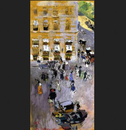 'Hotel Plaza, en Nueva York'. Sorolla pintó estos gouaches para tener un recuerdo de su estancia en la Gran Manzana. La prensa local se hizo eco de la negativa del artista a venderle estos bocetos a un periodista para adornar la redacción. Sorolla adujo que no tenían valor. La rapidez de su trazo y la libertad con los que los dibujó, son para su sobrina, "un ejemplo enorme de modernidad". La exposición del Museo Meadows recogerá por primera vez la totalidad de las vistas aéreas que el pintor captó desde su habitación en el hotel Savoy.