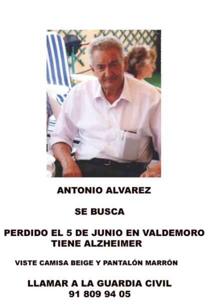 Vecino de Valdemoro, de 77 años y con Alzheimer, desaparecido desde el domingo.
