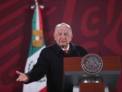 El presidente Andrés Manuel López Obrador durante su rueda de prensa matutina en la Ciudad de México