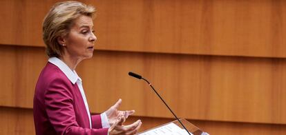 La presidenta de la Comisión Europea, Ursula von der Leyen, este miércoles en la Eurocámara.