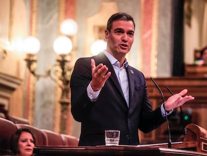 El presidente del Gobierno, Pedro Sánchez, este jueves en el Congreso.