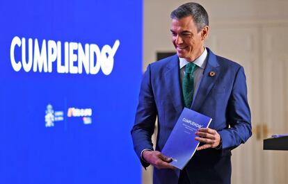 El presidente del Gobierno, Pedro Sánchez, comparece para hacer un balance político del año en La Moncloa, el 23 de diciembre. 