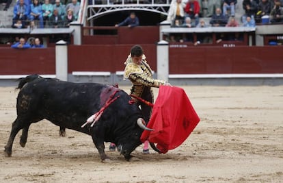 El torero Daniel Luque, en un pase de pecho, este martes en Las Ventas.