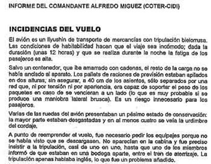 Documento entregado al Congreso sobre vuelos a Afganistán.