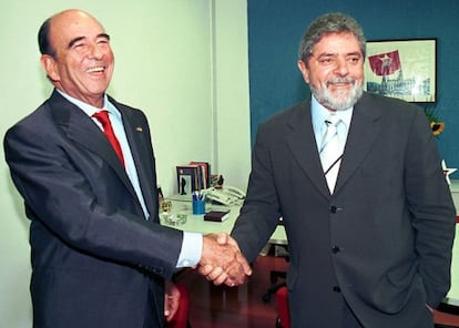 Emilio Botín e Luiz Inácio Lula da Silva em 2002.