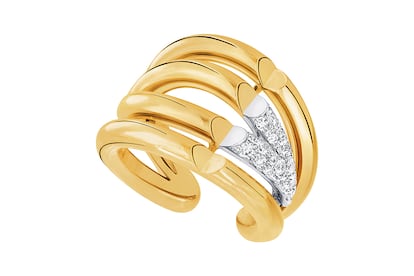 Este anillo LV Volt está fabricado en oro blanco y amarillo de 18 quilates, e incorpora diamantes para ensalzar las famosas iniciales de la maison francesa. Una joya atemporal que permancerá para siempre en el joyero.