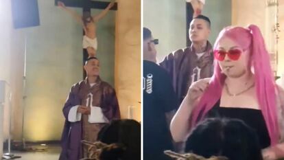 El rapero Alemán reparte cigarros de marihuana dentro de una iglesia de Hermosillo, durante la grabación de un videoclip.