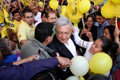 Andres Manuel Lopez Obrador durante un mítin electoral del PRD. en el Estado de México.