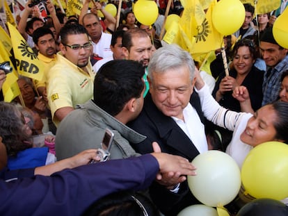 Andres Manuel Lopez Obrador durante un mítin electoral del PRD. en el Estado de México.