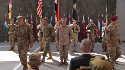 Ceremonia militar de las tropas estadounidenses en una base en Bagdad el pasado septiembre. 