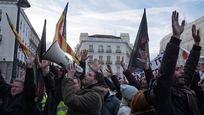 Protesta de taxistas este lunes en Madrid.