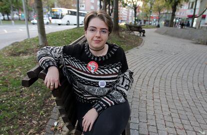 Laura Luengo, portavoz de Ikasle Sindikatua, en el centro de Bilbao.