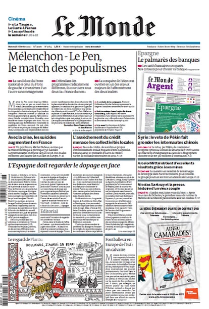 Portada de la edición de hoy martes del diario francés, Le Monde.