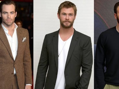 De izquierda a derecha: Chris Pine, Hemsworth y Evans.