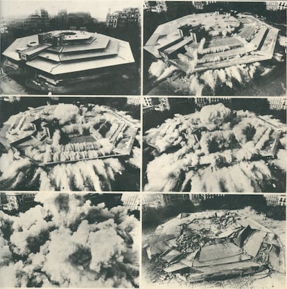 1974. Seis momentos de la demolición del mercado de Olavide, impulsada por el Ayuntamiento de Madrid y a la que se opusieron un grupo de arquitectos de la ciudad.