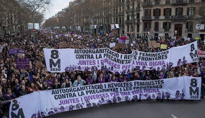 Manifestació durant el darrer Dia de la Dona, a Barcelona.