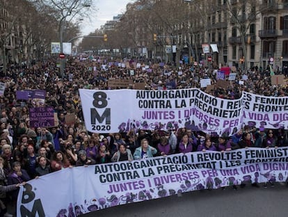 Manifestació durant el darrer Dia de la Dona, a Barcelona.