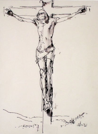<i>Dibujo de la &#39;Crucifixión&#39;,</i> realizado por John Berger el Viernes Santo de 2008 en la National Gallery de Londres.