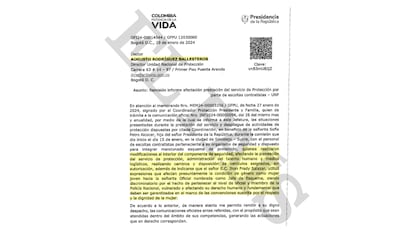 This letter shows that the Director of the UNP, Augusto Rodríguez, was aware of the complaints against Sofía Petro's bodyguards.