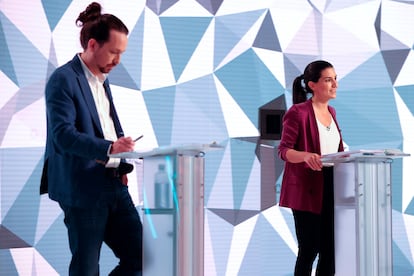 Pablo Iglesias y Rocío Monasterio, durante el debate de la campaña electoral madrileña.