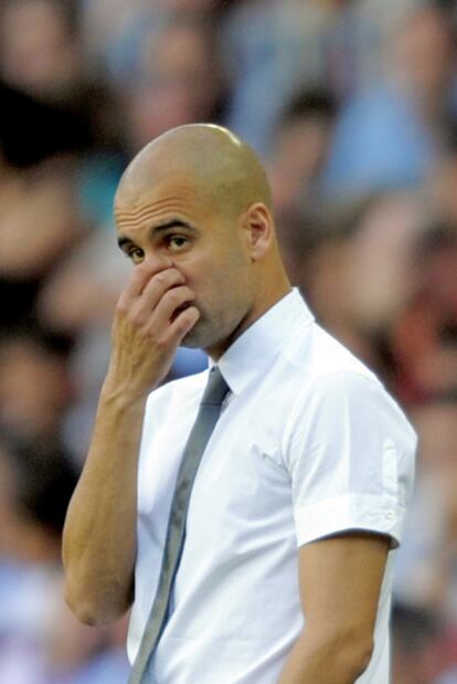 Pep Guardiola, durante el partido ante el Hércules.