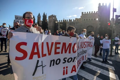 A demonstration by hospitality workers protesting coronavirus restrictions in Castilla-La Mancha last month. 