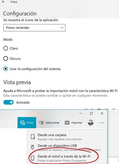 Las opciones que debemos activar desde el PC para importar desde Companion desde el móvil