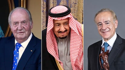 Desde la izquierda, el rey Juan Carlos I, el rey de Arabia Saudí, Abdalá Bin Abdulaziz, y Allen Sanginés-Krause.